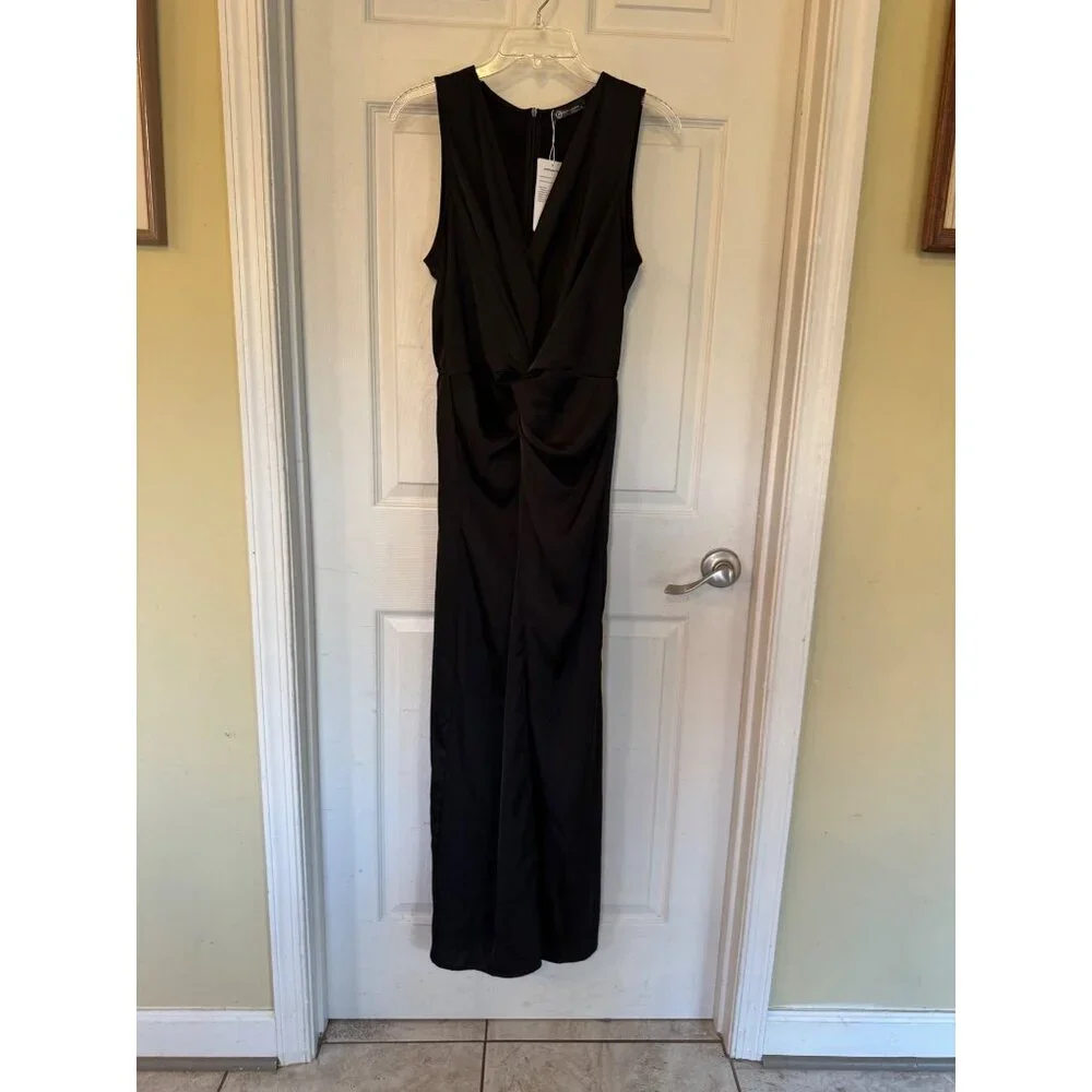 Prettygarden Womens Sleeveless Black Draped V-Neck Maxi Dress Large NWT - Picture 2 of 11